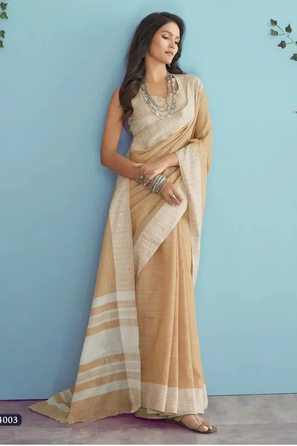 Beige_Khaki_Soft_Linen_Silk_Saree_With_Chikankari_Border_Default_Title