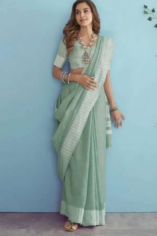 Sage_Green_Soft_Linen_Silk_Saree_With_Chikankari_Border_Default_Title