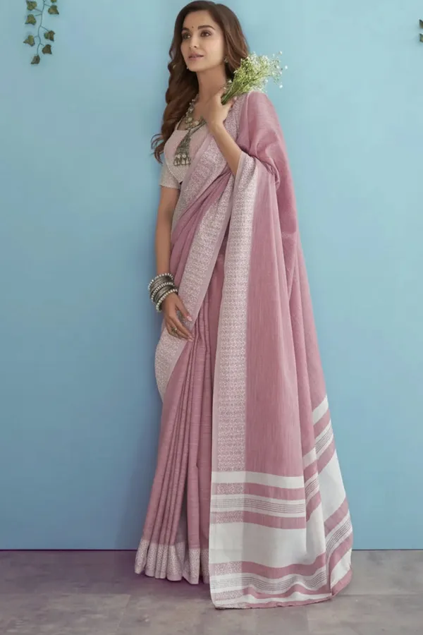 Onion_Pink_Soft_Linen_Silk_Saree_With_Chikankari_Border_Default_Title
