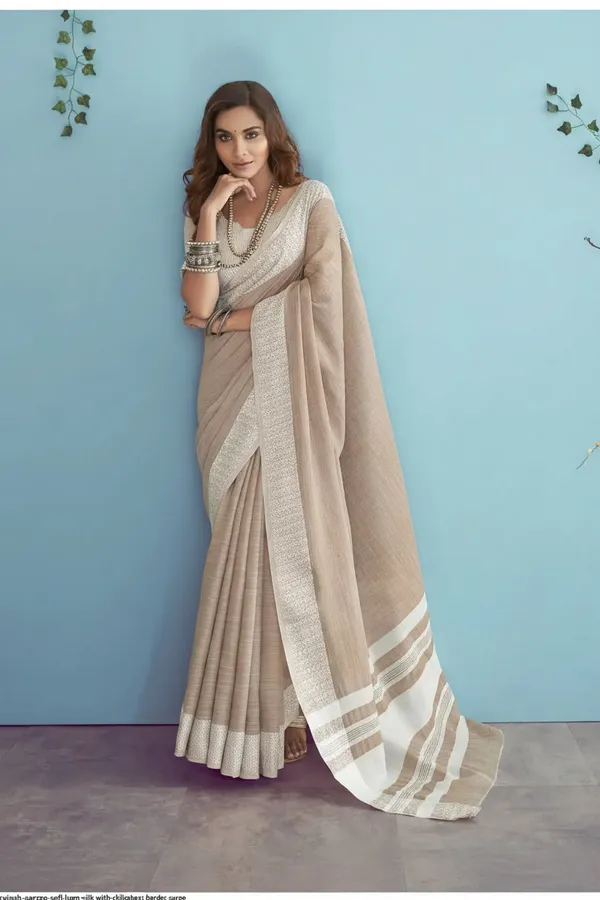 Light_Taupe_Soft_Linen_Silk_Saree_With_Chikankari_Border_Default_Title