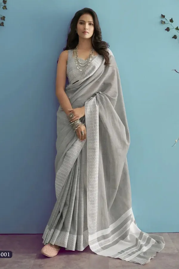 Light_Grey_Soft_Linen_Silk_Saree_With_Chikankari_Border_Default_Title
