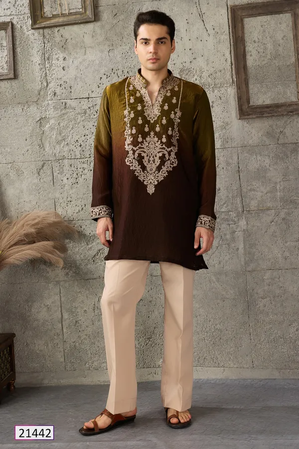 Brown_Embroidered_Straight_Kurta_for_Men