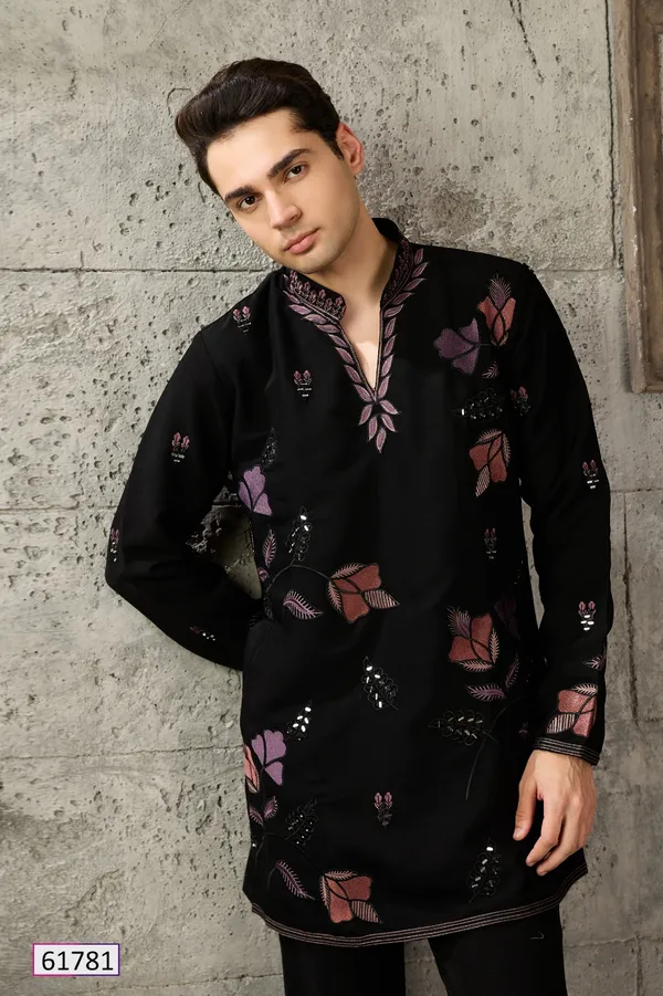 Black_Printed_Straight_Fit_Kurta_Set_For_Men