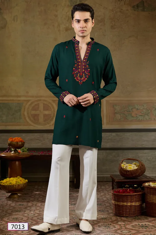 Green_Embroidered_Straight_Kurta_For_Men