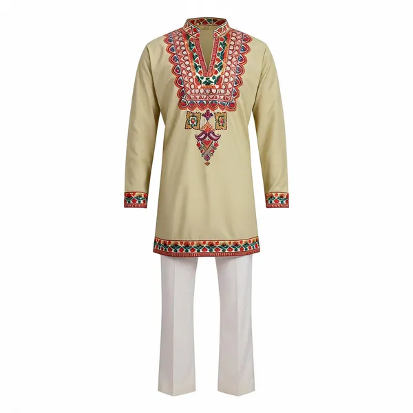 Cream_Rayon_Straight_Embroidered_Kurta_Pajama_Set_For_Men