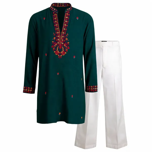 Green_Rayon_Straight_Embroidered_Kurta_Pajama_Set_For_Men