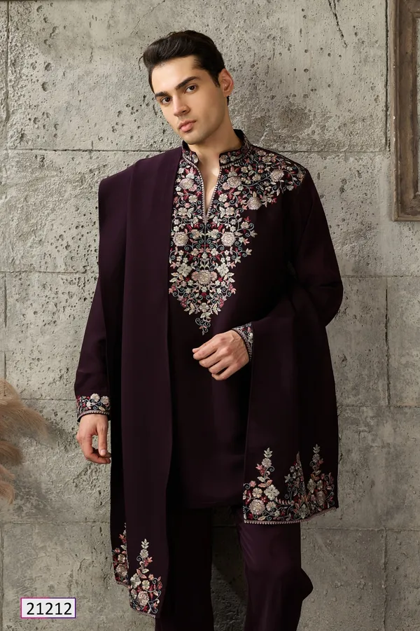 Burgundy_Embroidered_Kurta_Jacket_Set_for_Men
