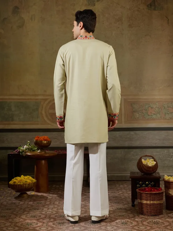 Cream_Rayon_Straight_Embroidered_Kurta_For_Men