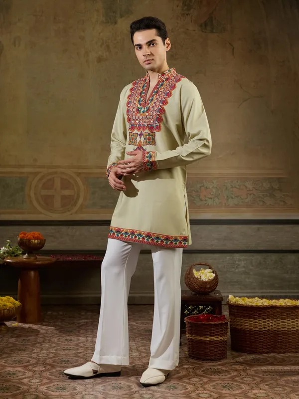 Cream_Rayon_Straight_Embroidered_Kurta_For_Men