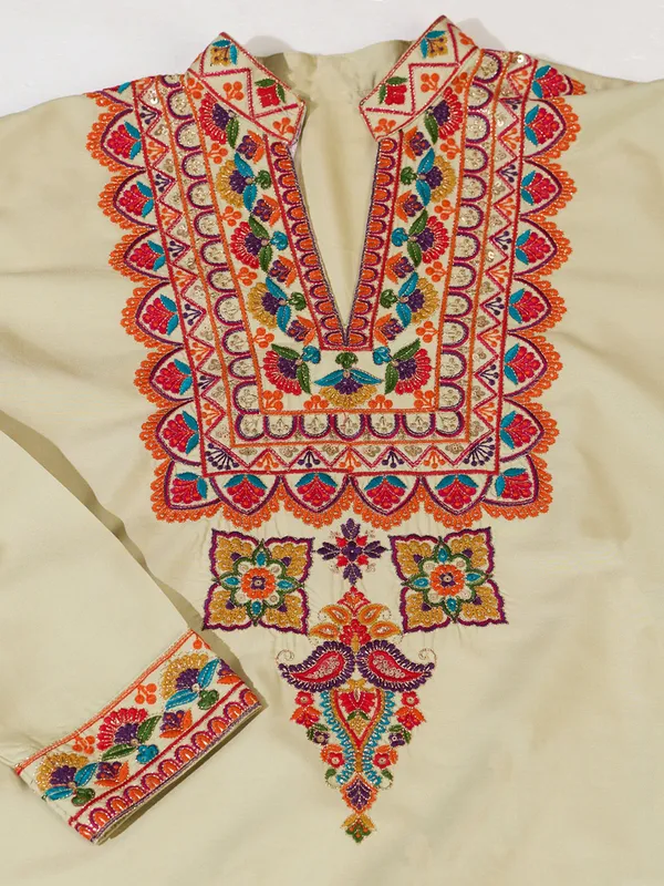 Cream_Rayon_Straight_Embroidered_Kurta_For_Men