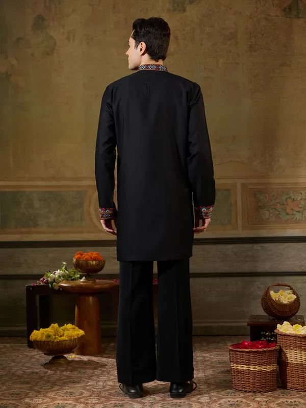 Black_Rayon_Straight_Embroidered_Kurta_For_Men