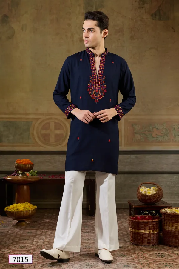 Navy_Embroidered_Straight_Kurta_For_Men