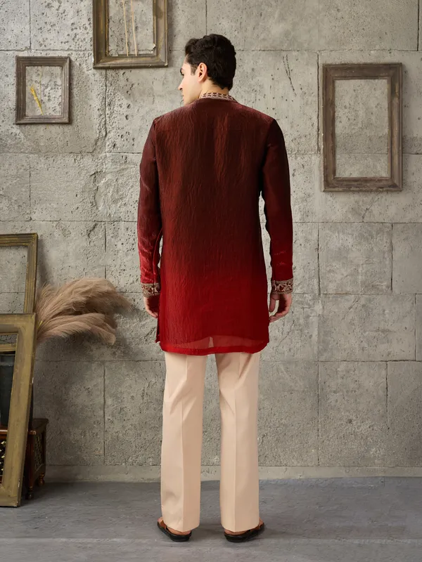 Maroon_Crush_Tissue_Straight_Embroidered_Kurta_For_Men