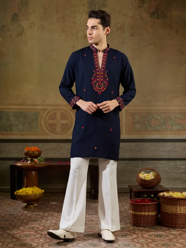 Navy_Blue_Rayon_Straight_Embroidered_Kurta_For_Men