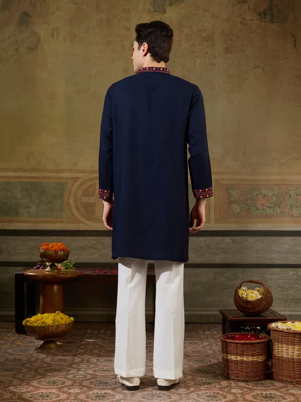 Navy_Blue_Rayon_Straight_Embroidered_Kurta_For_Men