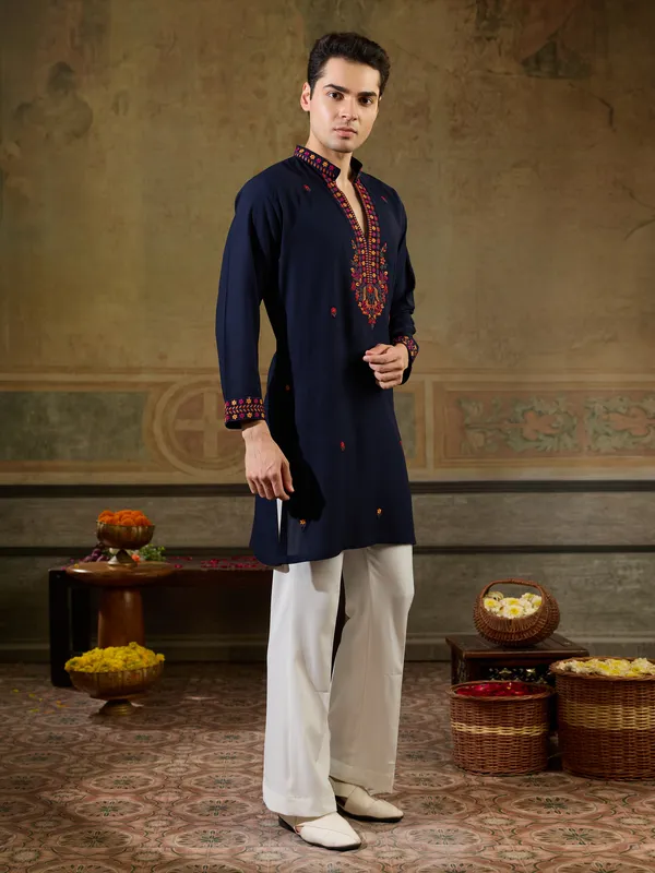 Navy_Blue_Rayon_Straight_Embroidered_Kurta_For_Men