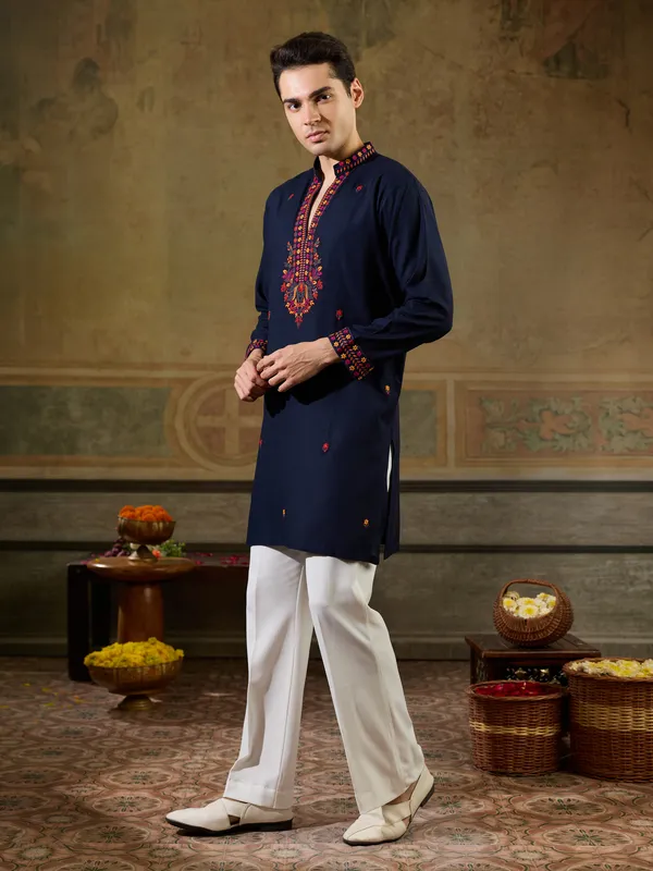 Navy_Blue_Rayon_Straight_Embroidered_Kurta_For_Men