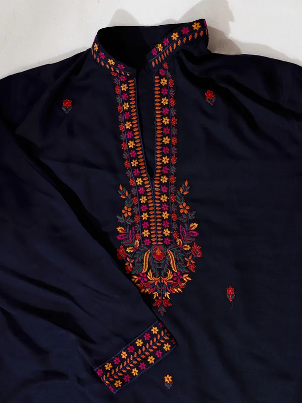 Navy_Blue_Rayon_Straight_Embroidered_Kurta_For_Men