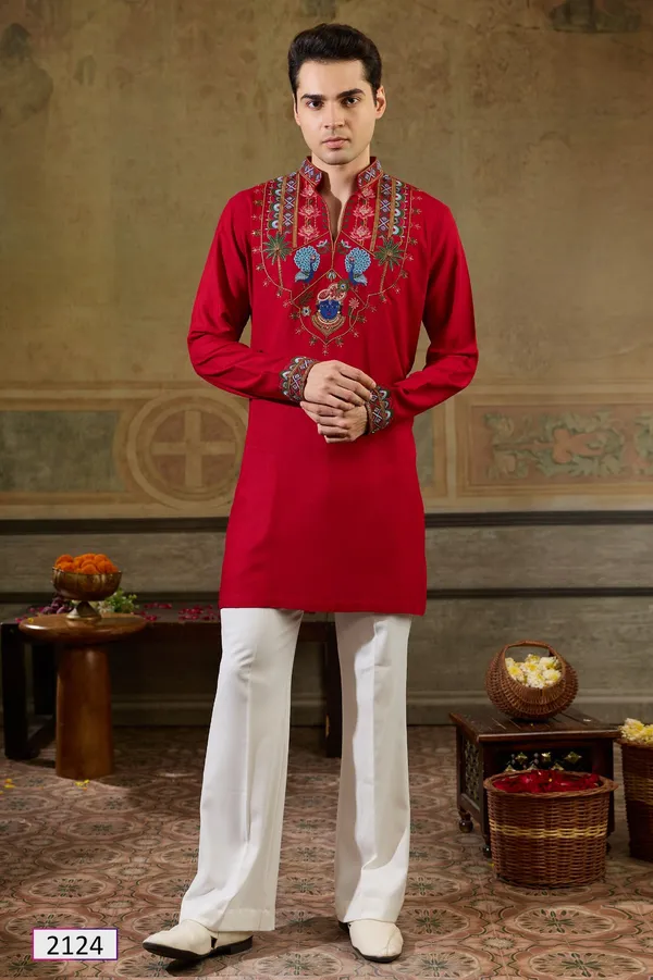 Red_Embroidered_Straight_Kurta_for_Men