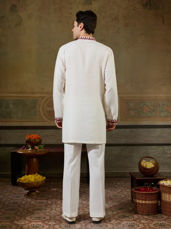 White_Rayon_Straight_Embroidered_Kurta_For_Men