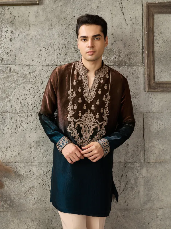 Navy_Blue_Crush_Tissue_Straight_Embroidered_Kurta_For_Men