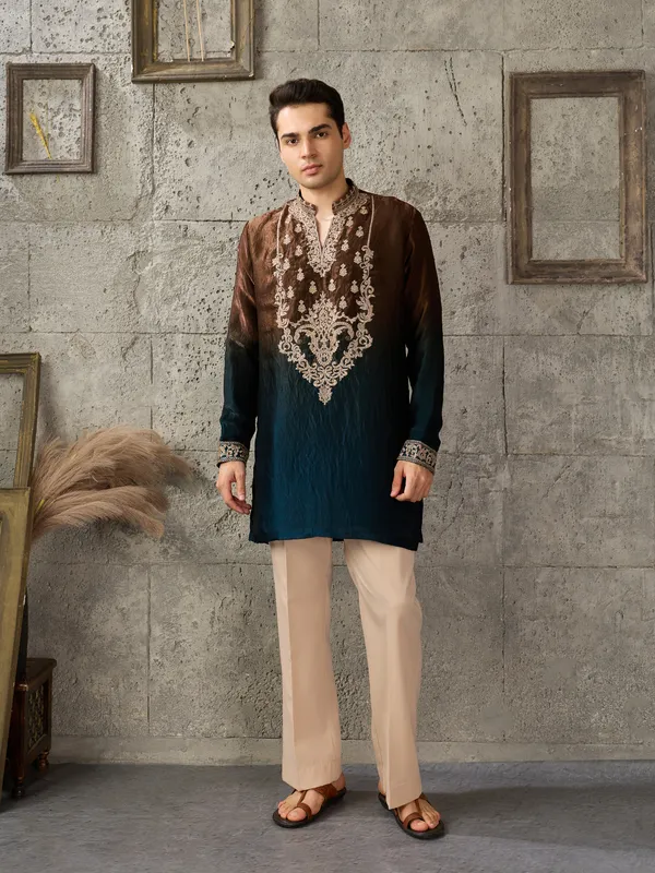 Navy_Blue_Crush_Tissue_Straight_Embroidered_Kurta_For_Men