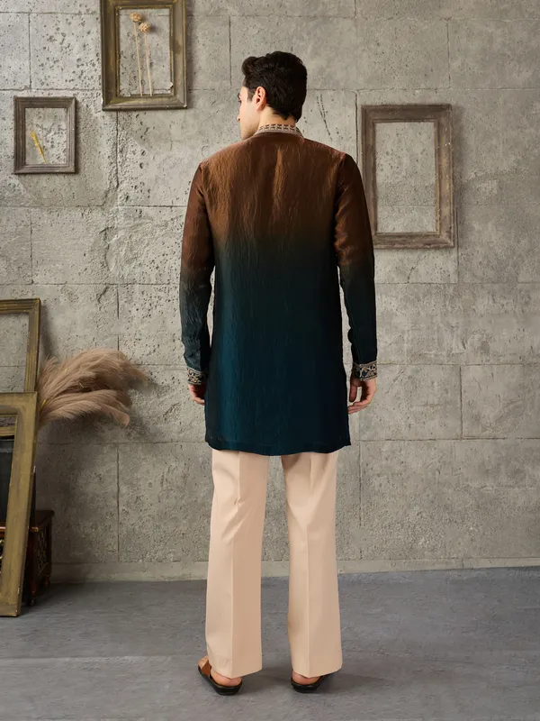 Navy_Blue_Crush_Tissue_Straight_Embroidered_Kurta_For_Men