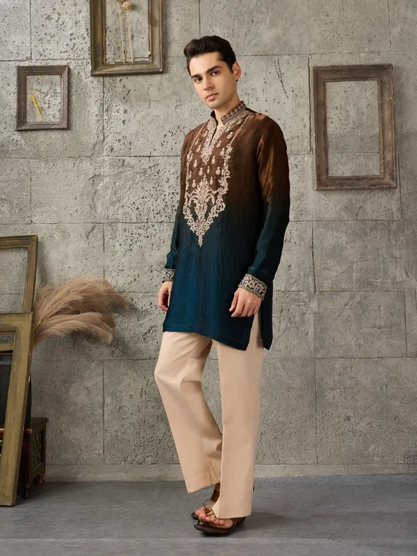Navy_Blue_Crush_Tissue_Straight_Embroidered_Kurta_For_Men