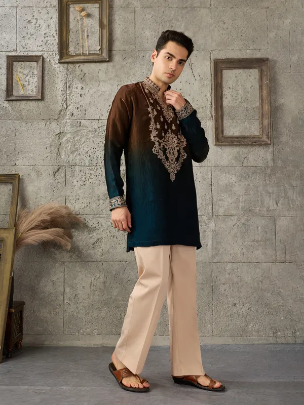 Navy_Blue_Crush_Tissue_Straight_Embroidered_Kurta_For_Men