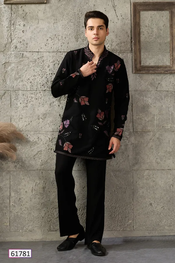 Black_Printed_Straight_Fit_Kurta_Set_For_Men