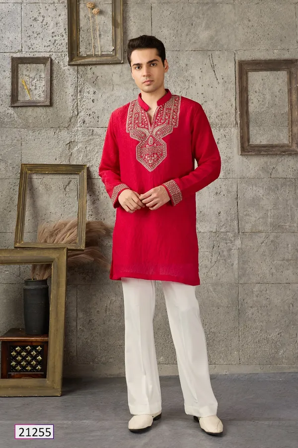 Red_Embroidered_Straight_Kurta_for_Men