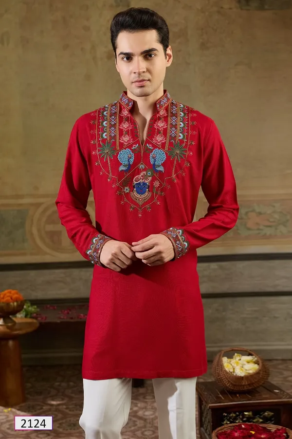 Red_Embroidered_Straight_Kurta_for_Men