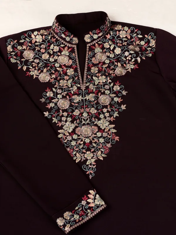 Burgundy_Japanese_Cotton_Embroidered_Kurta_Jacket_Set_For_Men
