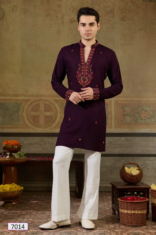 Maroon_Embroidered_Straight_Kurta_for_Men