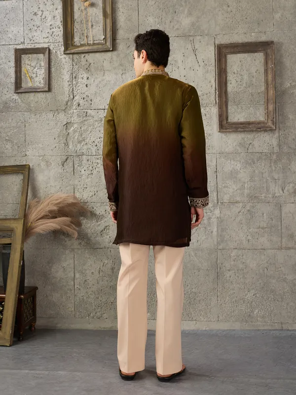 Brown_Crush_Tissue_Straight_Embroidered_Kurta_For_Men