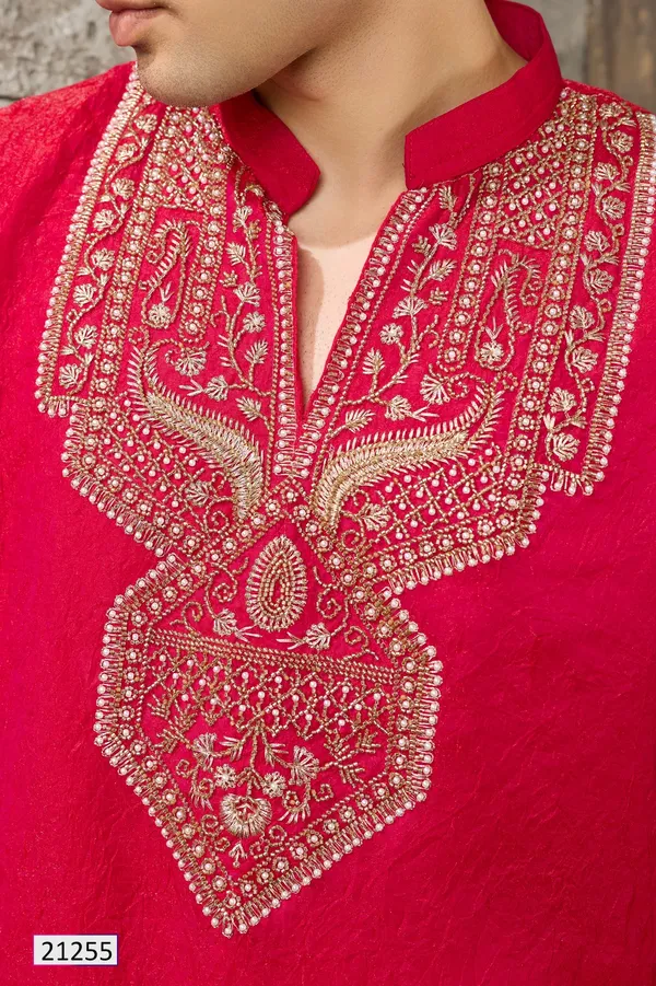 Red_Embroidered_Straight_Kurta_for_Men