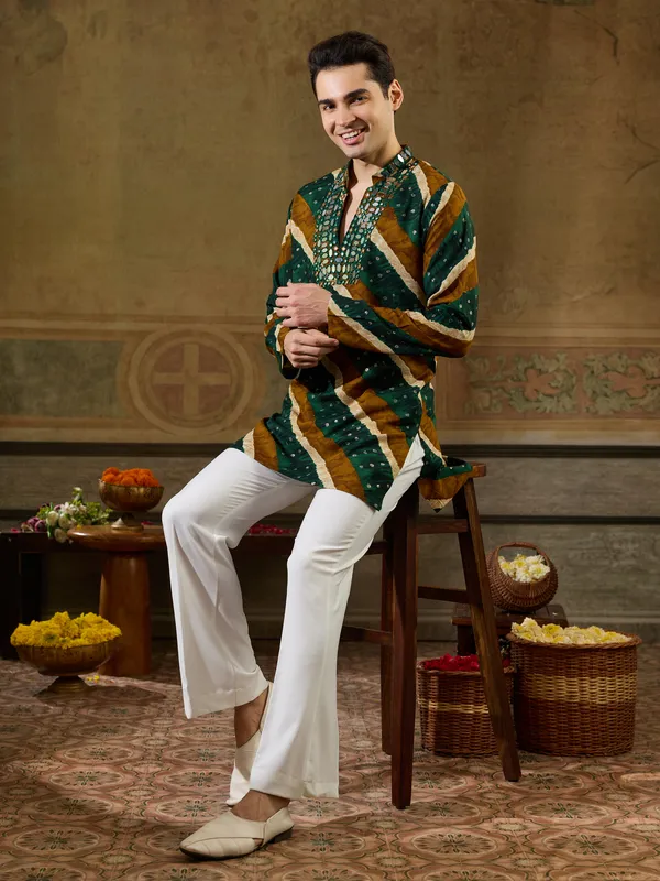 Green_Rayon_Straight_Printed_Kurta_For_Men