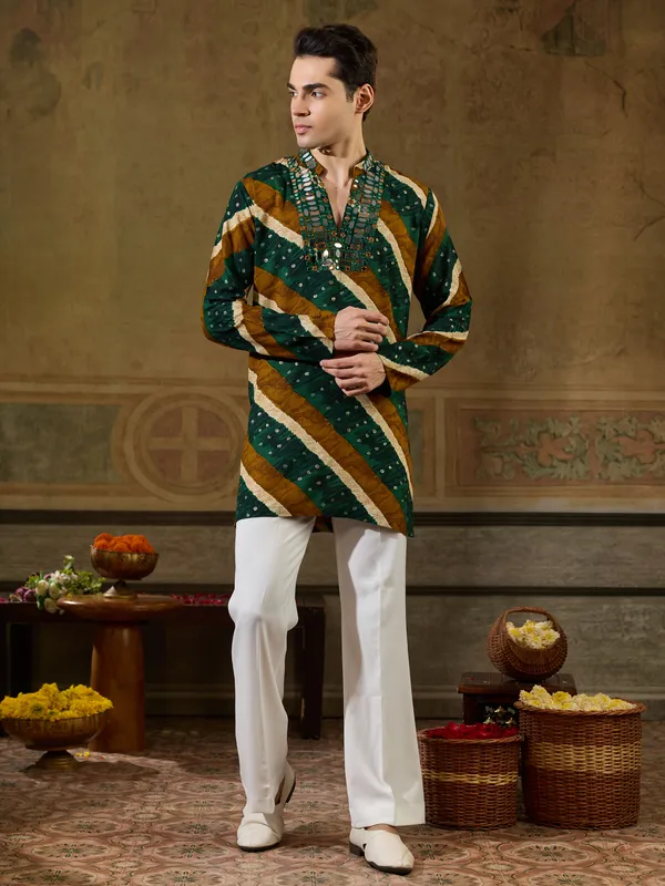 Green_Rayon_Straight_Printed_Kurta_For_Men