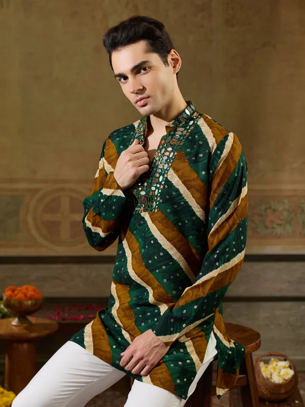 Green_Rayon_Straight_Printed_Kurta_For_Men