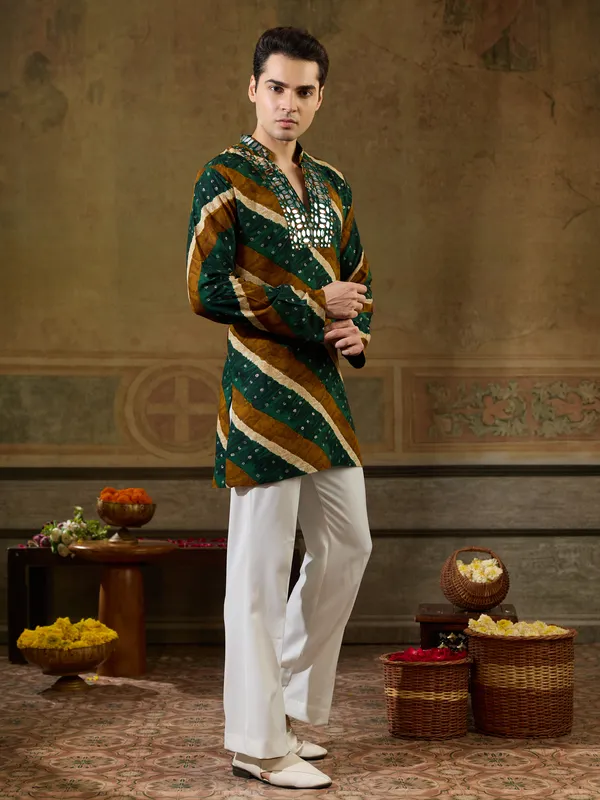 Green_Rayon_Straight_Printed_Kurta_For_Men