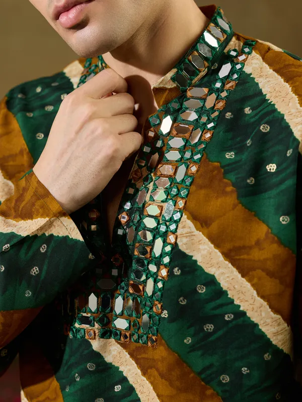 Green_Rayon_Straight_Printed_Kurta_For_Men
