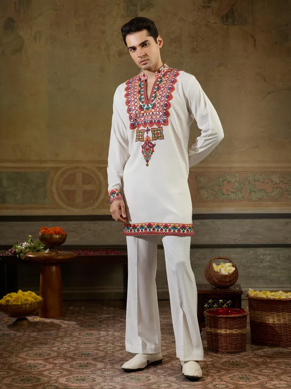 White_Rayon_Straight_Embroidered_Kurta_For_Men