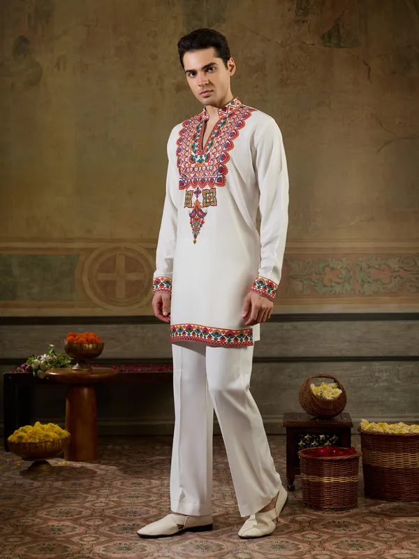 White_Rayon_Straight_Embroidered_Kurta_For_Men