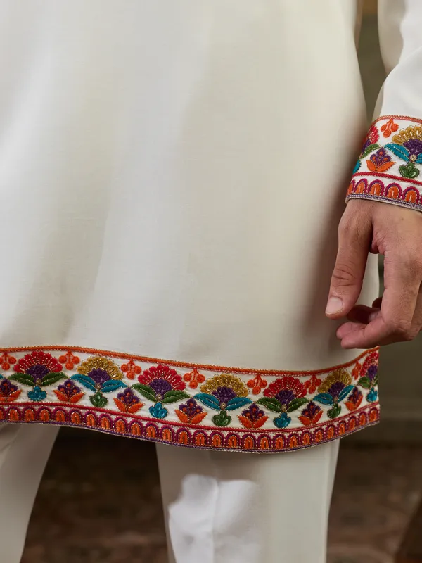White_Rayon_Straight_Embroidered_Kurta_For_Men