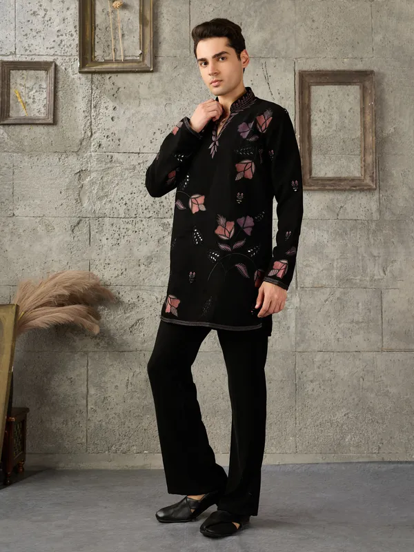 Black_Japanese_Cotton_Straight_Printed_Kurta_For_Men