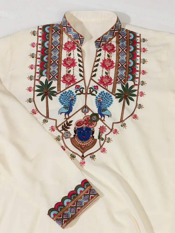 White_Rayon_Straight_Embroidered_Kurta_For_Men