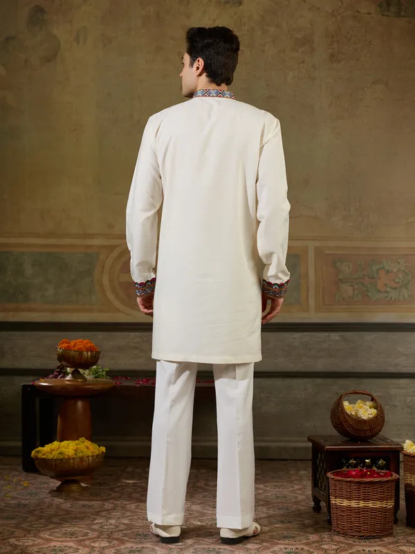 White_Rayon_Straight_Embroidered_Kurta_For_Men
