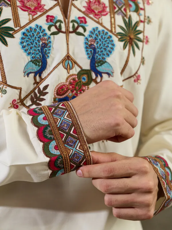 White_Rayon_Straight_Embroidered_Kurta_For_Men