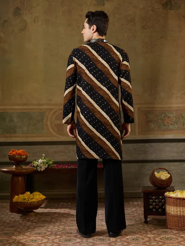 Black_Rayon_Straight_Printed_Embellished_Kurta_For_Men