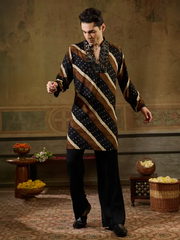 Black_Rayon_Straight_Printed_Embellished_Kurta_For_Men